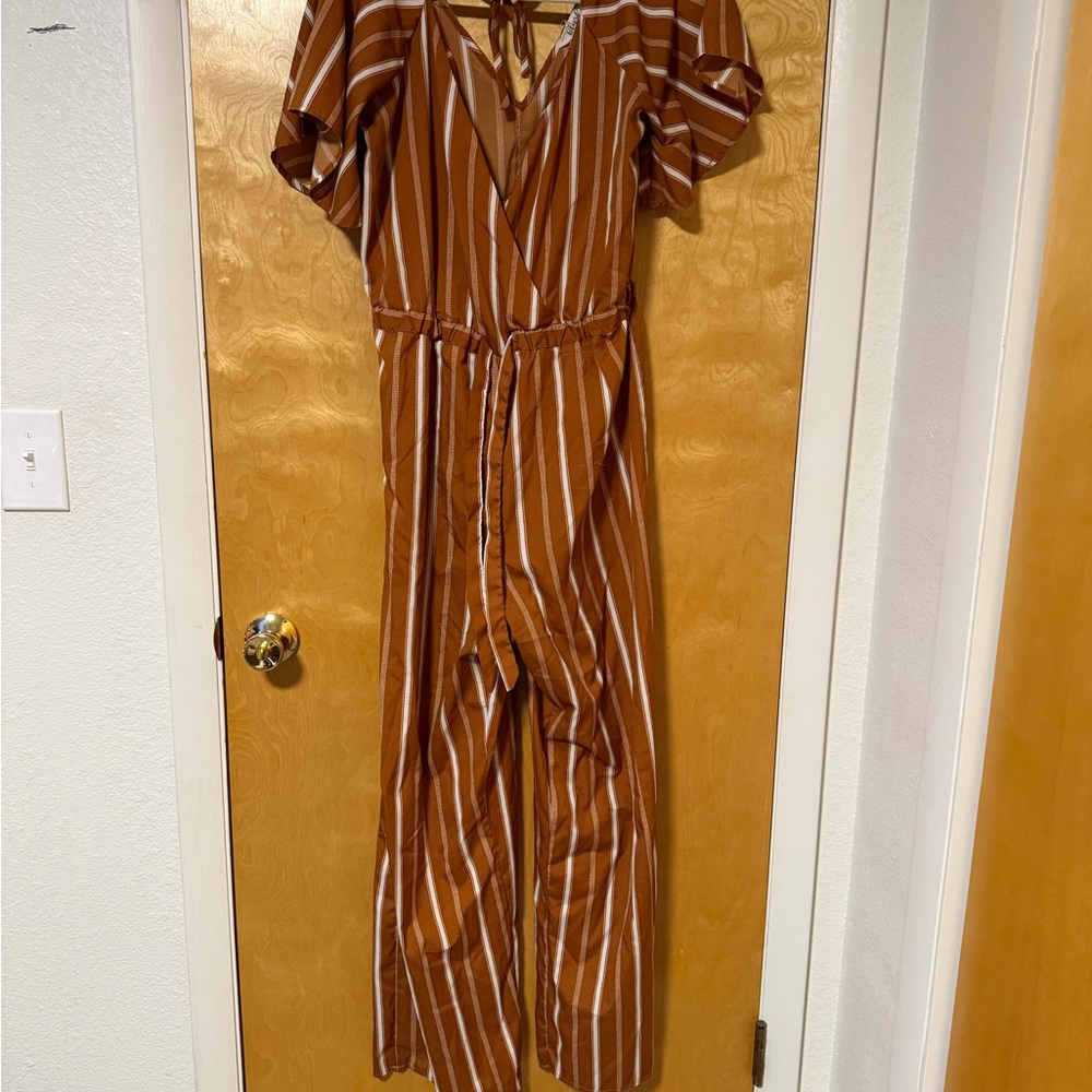 Anthropologie Rust and Cream Patterned Jumpsuit